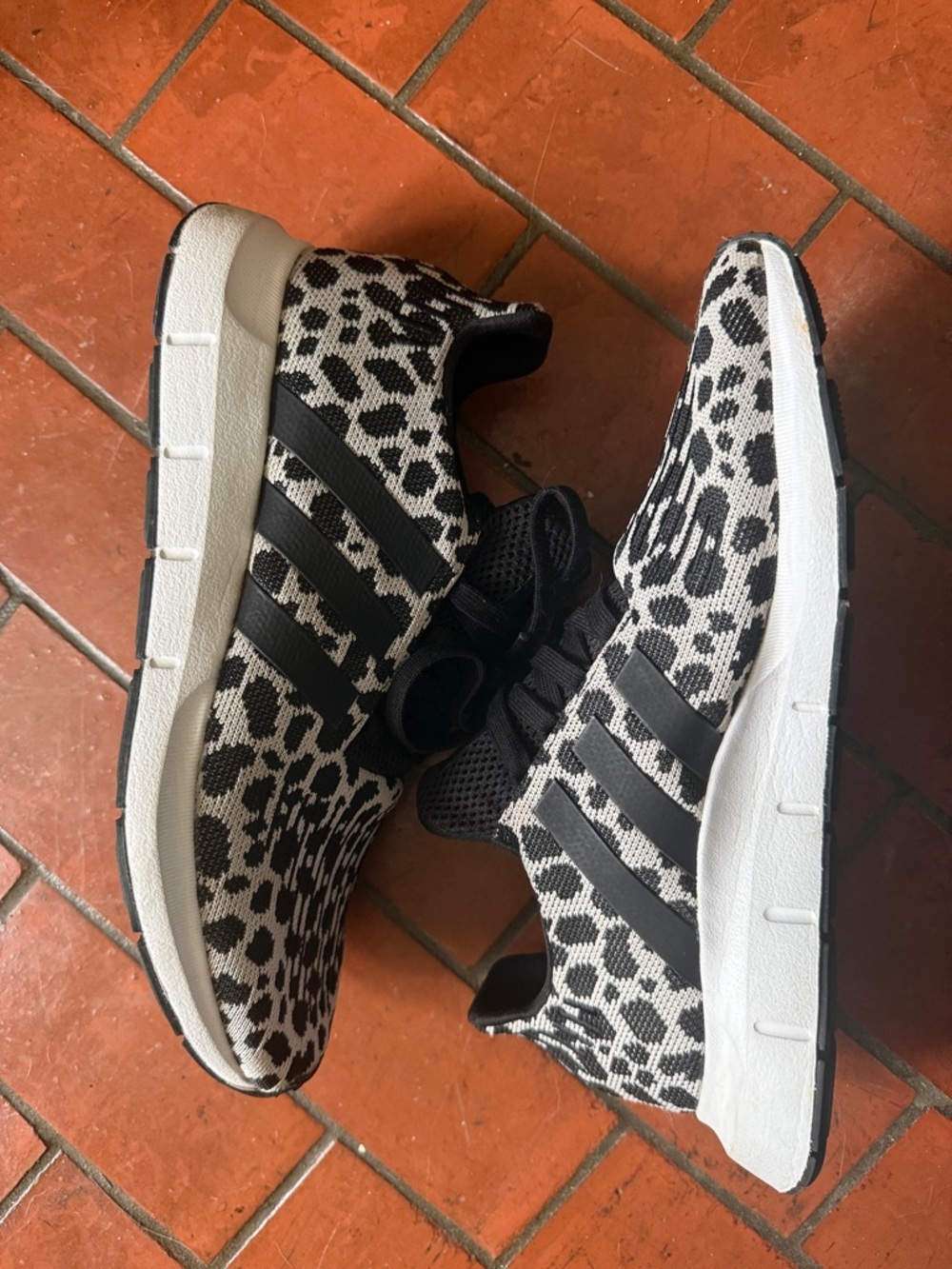 adidas Black & White Leopard-Print Knit Sneakers, new